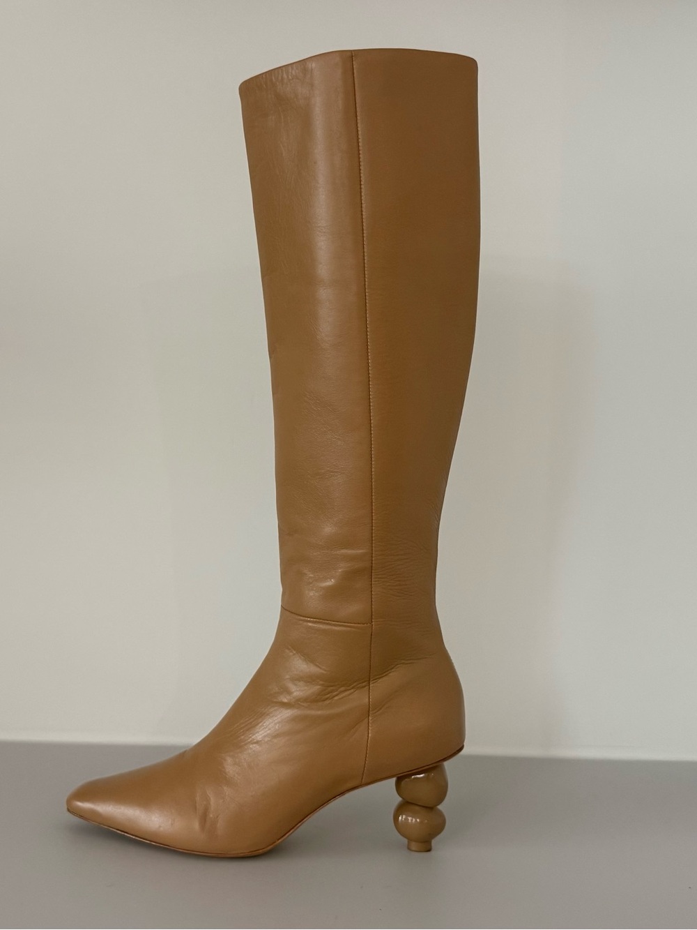 cult gaia Caramel Sculptural-Heel Over-the-Knee Leather Boots
